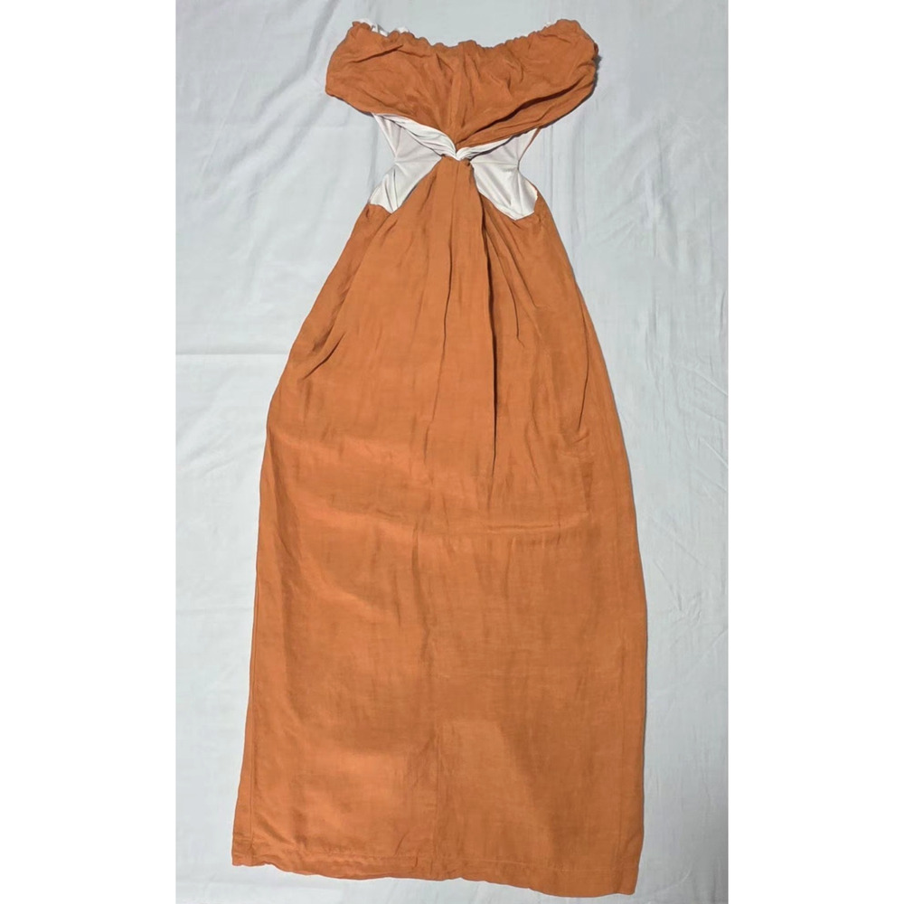 Dixie Made in Italy Burnt Orange Linen Blend Cut-Out Maxi Dress - Size S - Boho